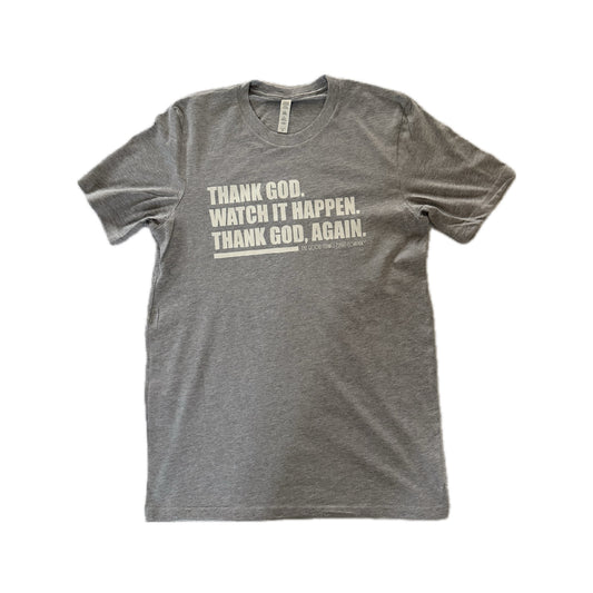 Thank God, Again Tee - Athletic Grey